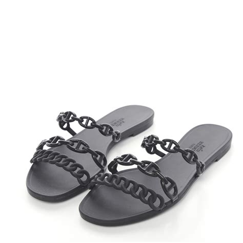 HERMES Rubber Chaine d'Ancre Rivage Sandals 36 Black